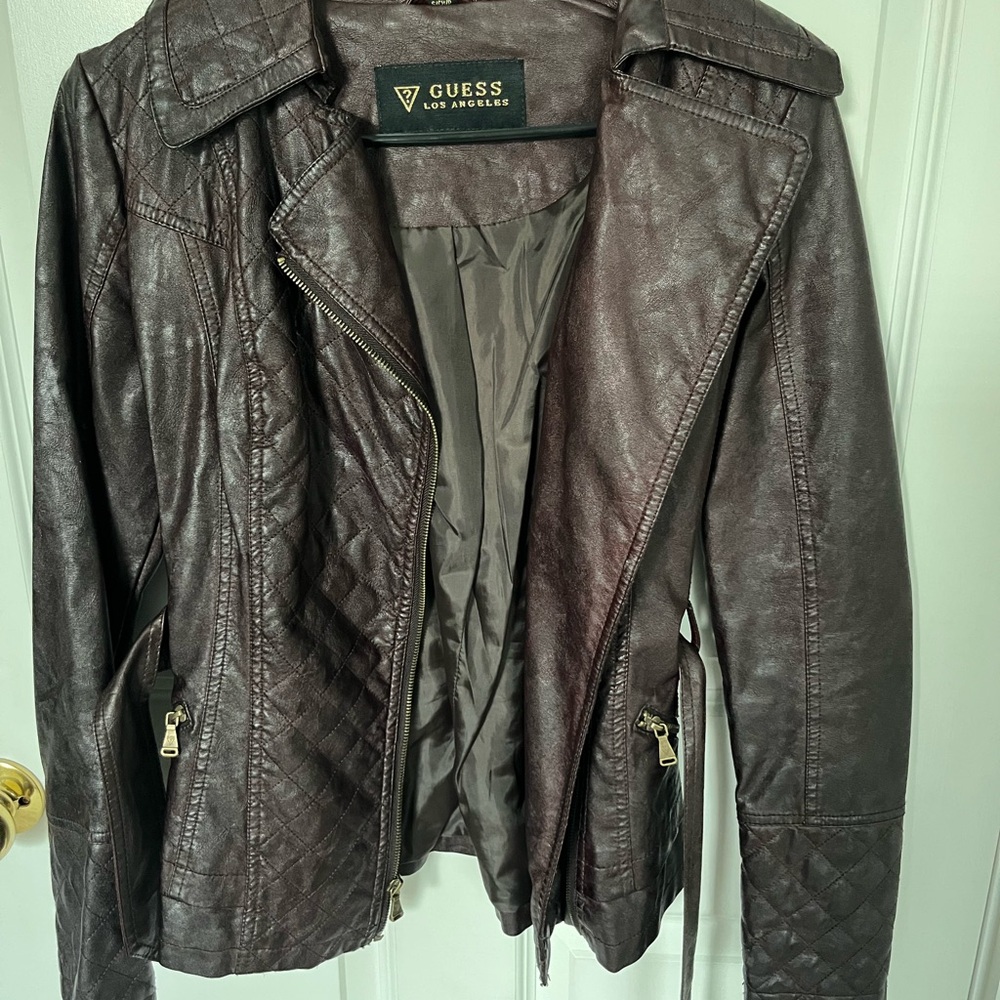 Guess Brown Faux Leather Motorcycle Jacket